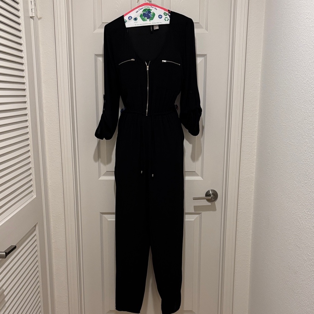 Divided Black Zippered Jumpsuit